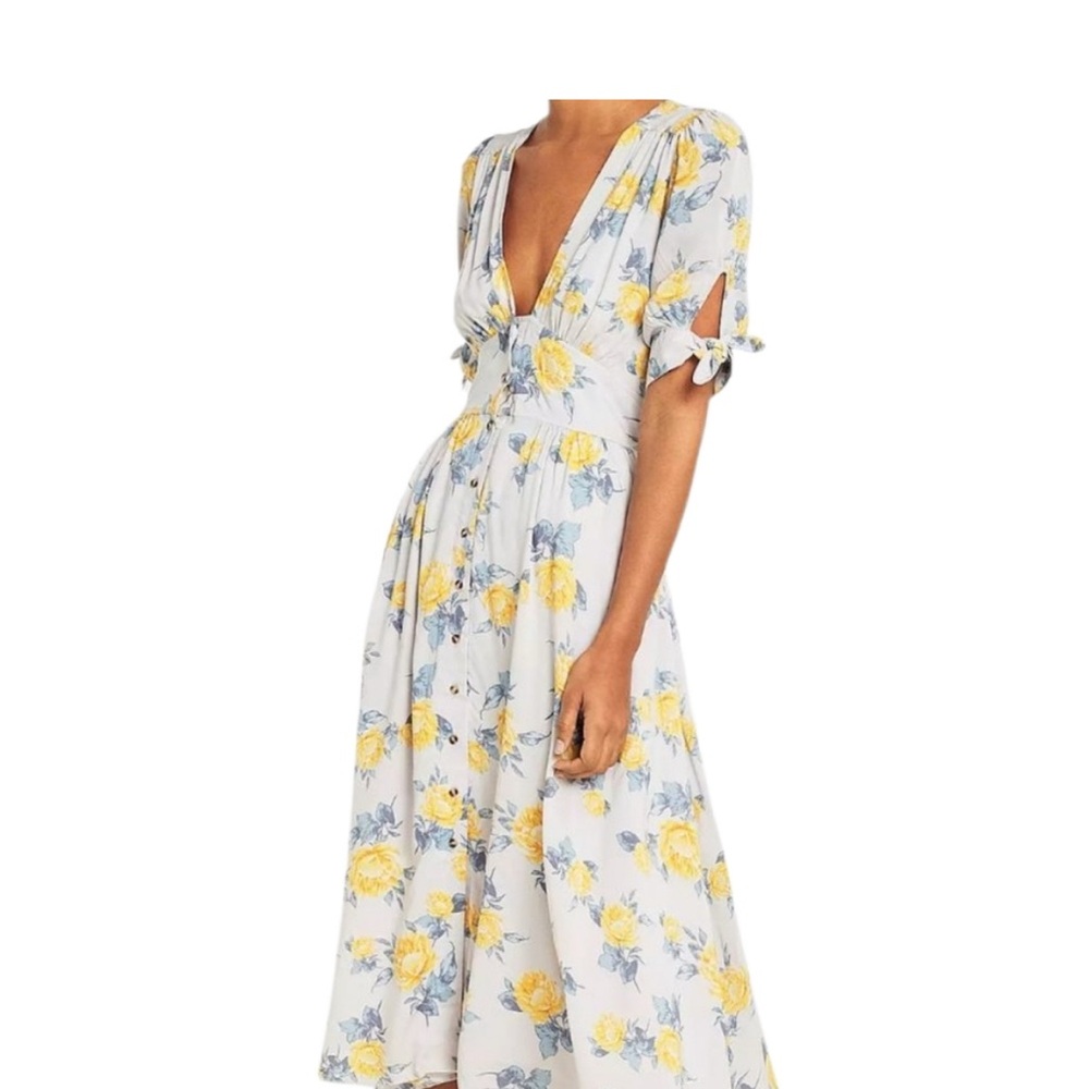Free People Yellow and Blue Floral Midi Dress